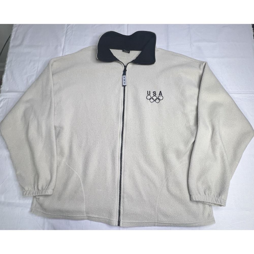 USA Olympics Fleece Jacket Adult Large Beige‎ Logo Made in USA XXLarge